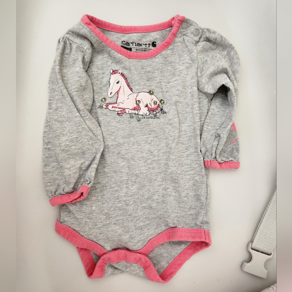 Carhartt Gray and Pink Kids Bodysuit 6M